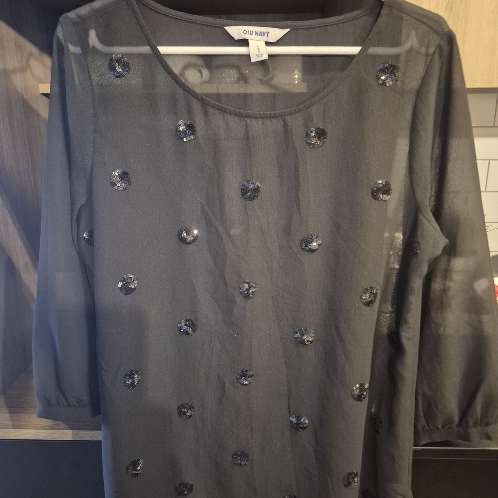 Old Navy Charcoal Sheer Blouse with Sequin Details
